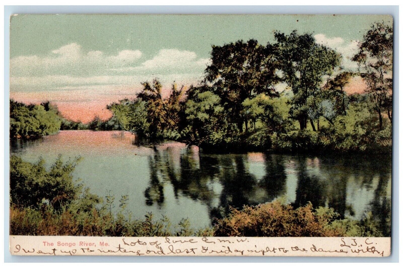Bridgton Maine Postcard The Songo River Exterior View Trees 1908 Vintage Antique