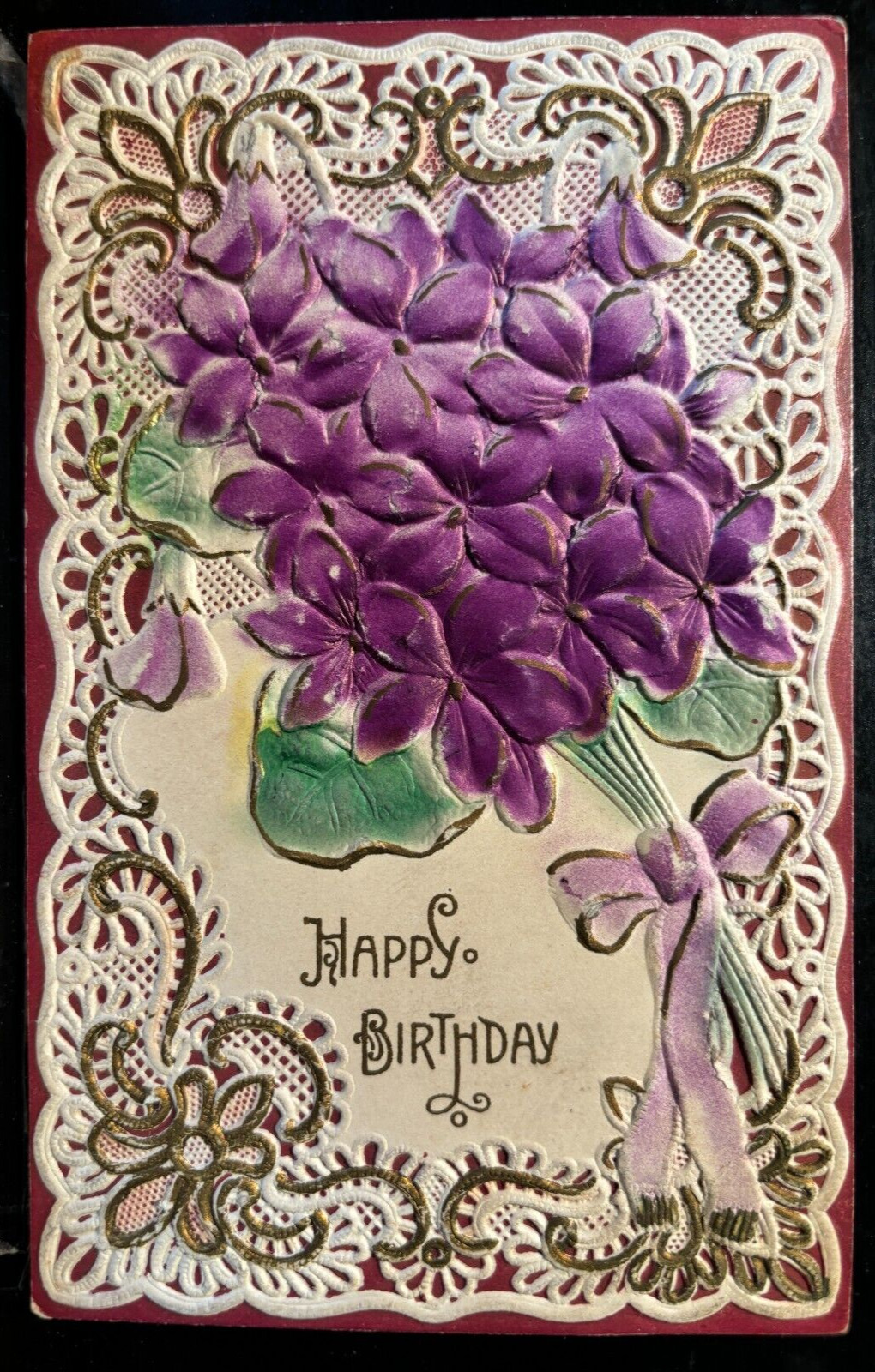 Vintage Victorian Postcard 1910 Happy Birthday - Amazing Embellished Border