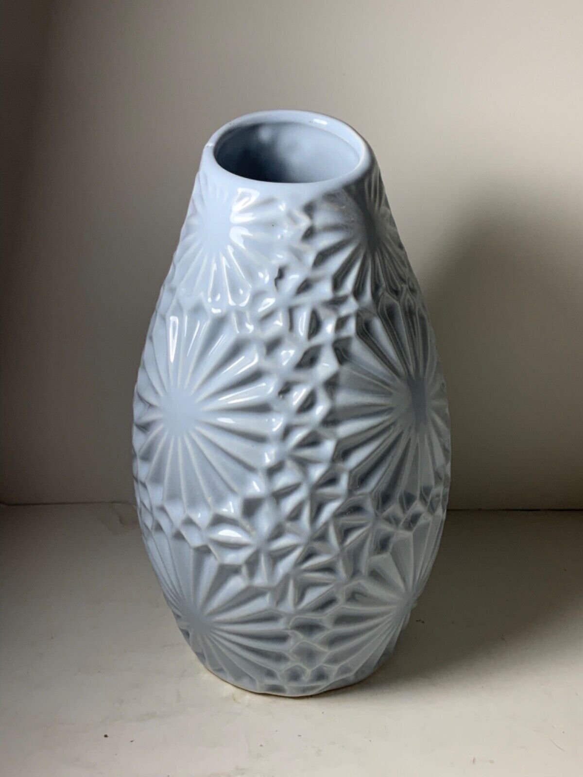 Vintage Gray Floral Ceramic Vase 8.5 in.
