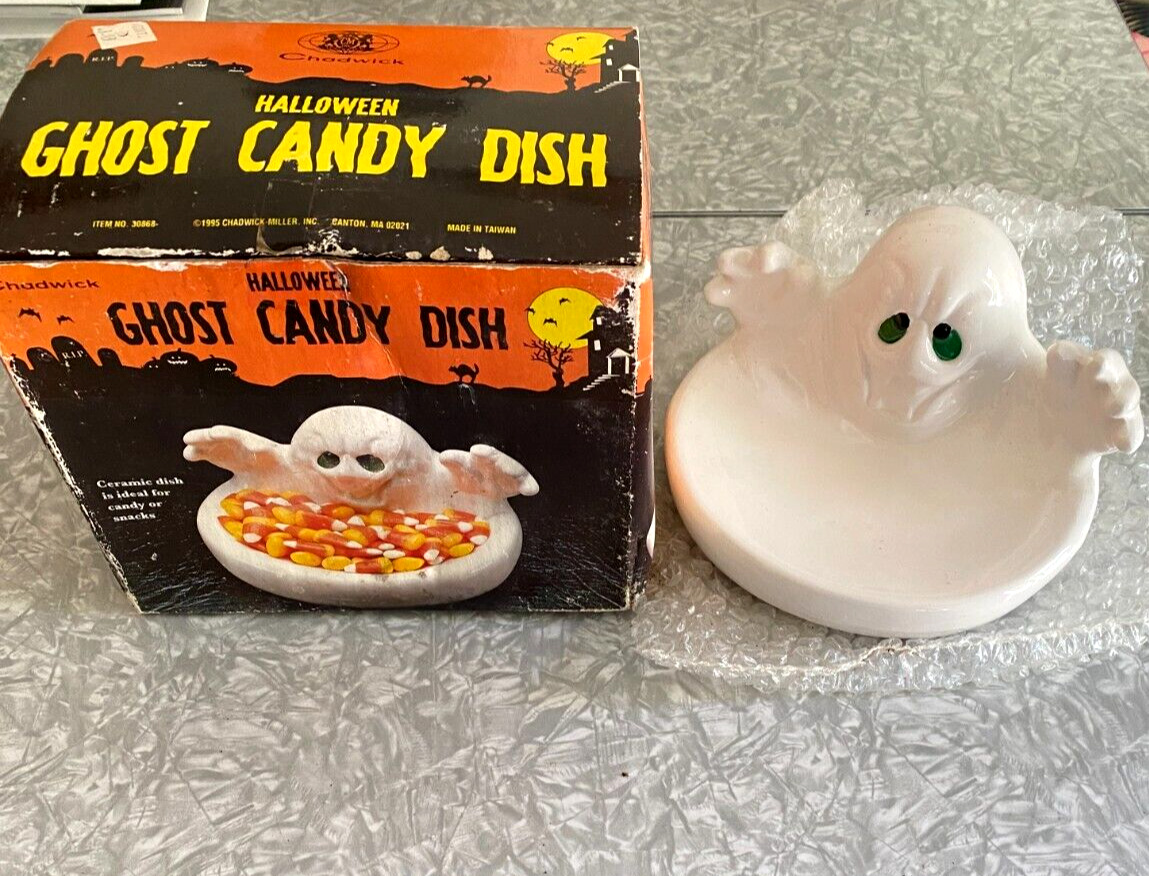 Chadwick Vintage Halloween 90s Ghost Candy Dish *Water Damage & Stains to Box*