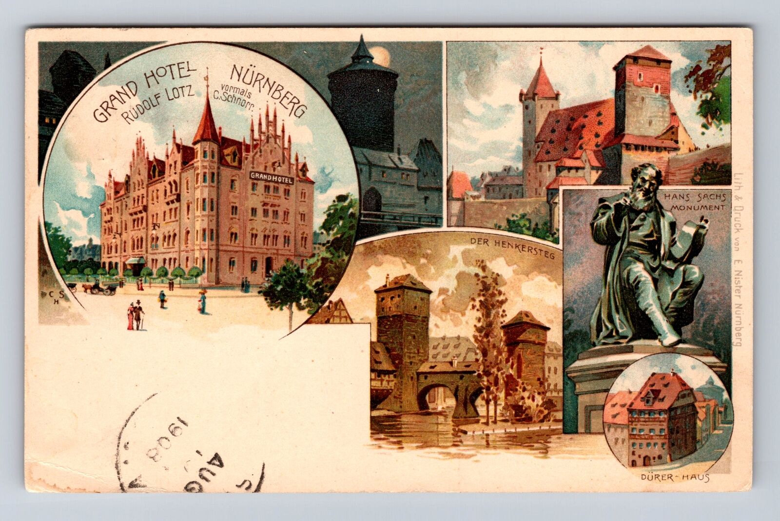 Nurnberg Germany, Grand Hotel Rudolf Lotz Der Henkersteg, Vintage c1908 Postcard