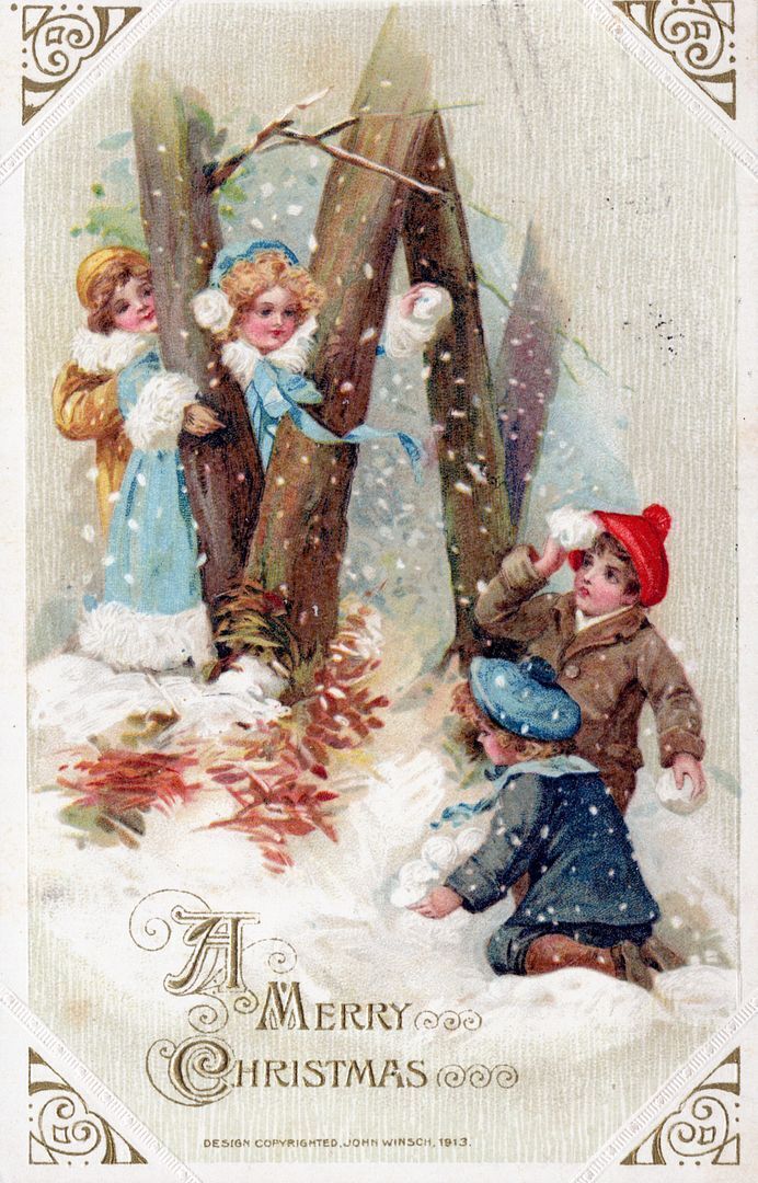 CHRISTMAS - Children Throwing Snowballs Winsch Postcard - 1913