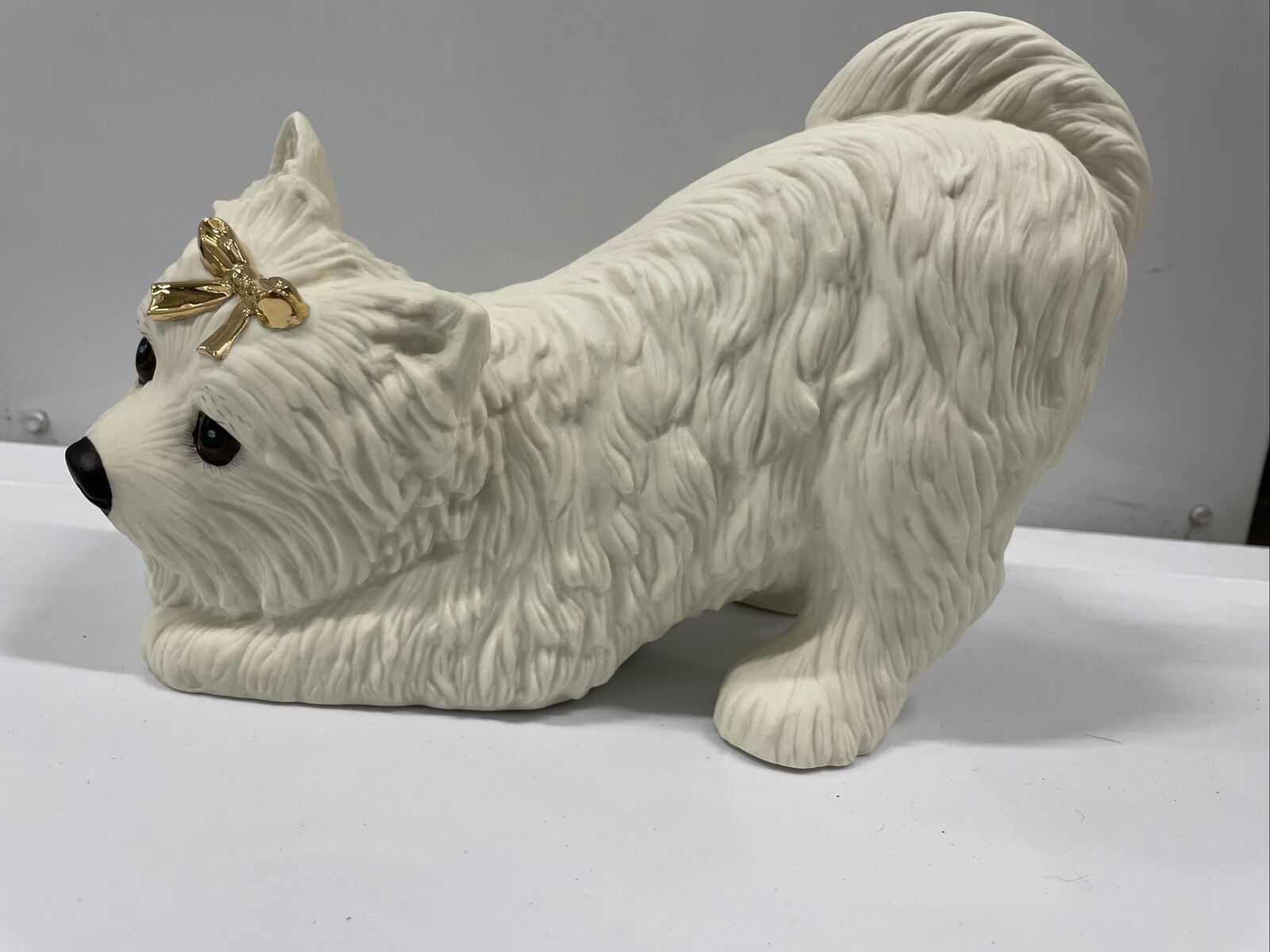 Rare* Danbury Mint Westie White Dog With Gold Bow NIB
