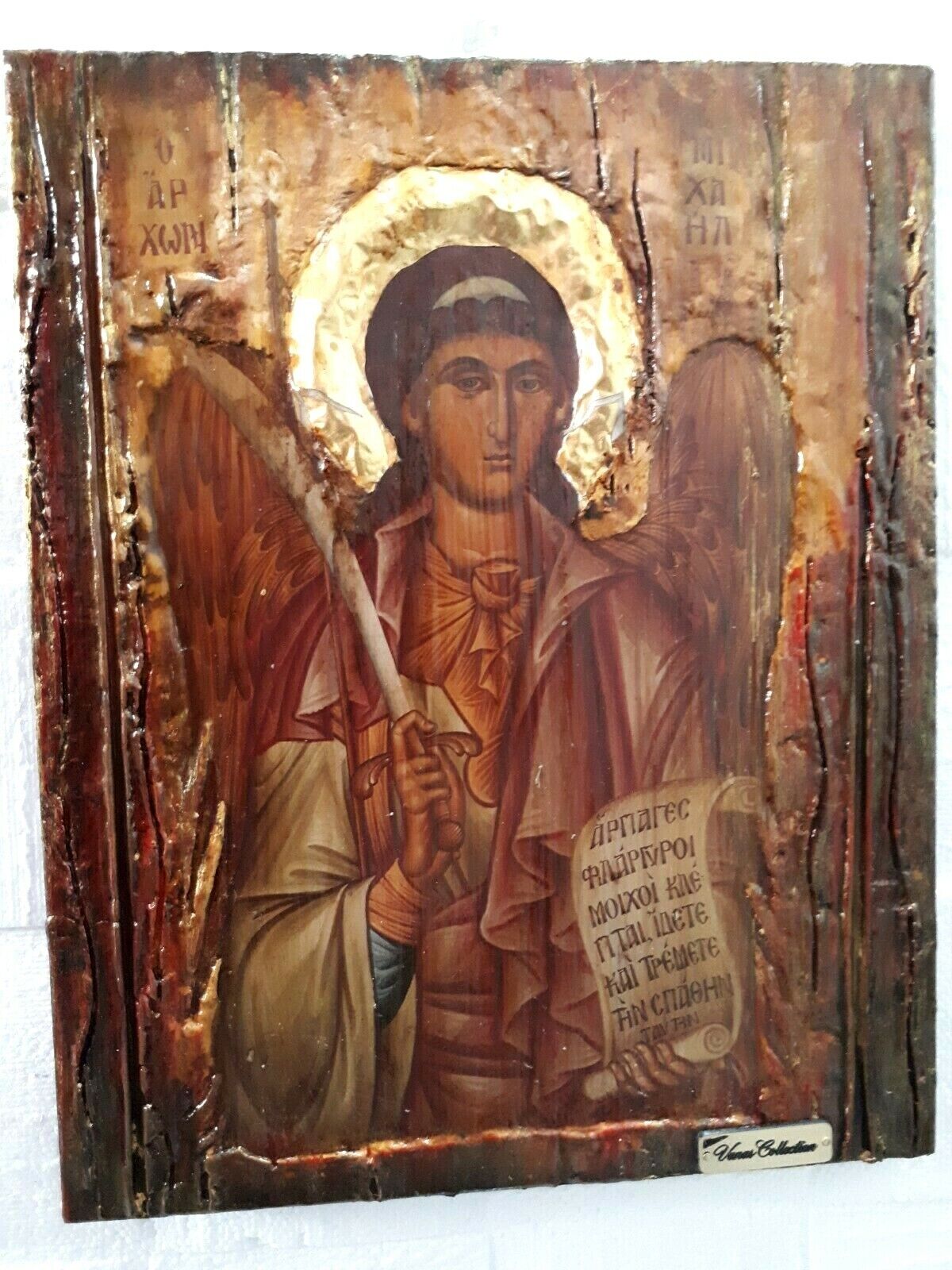Archangel Archon Michael Greek Icon on Wood-Orthodox Christian Handmade Icons 