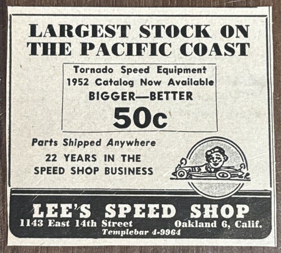Vintage Auto Racing Magazine Ad - Lee’s Speed Shop, Oakland CA
