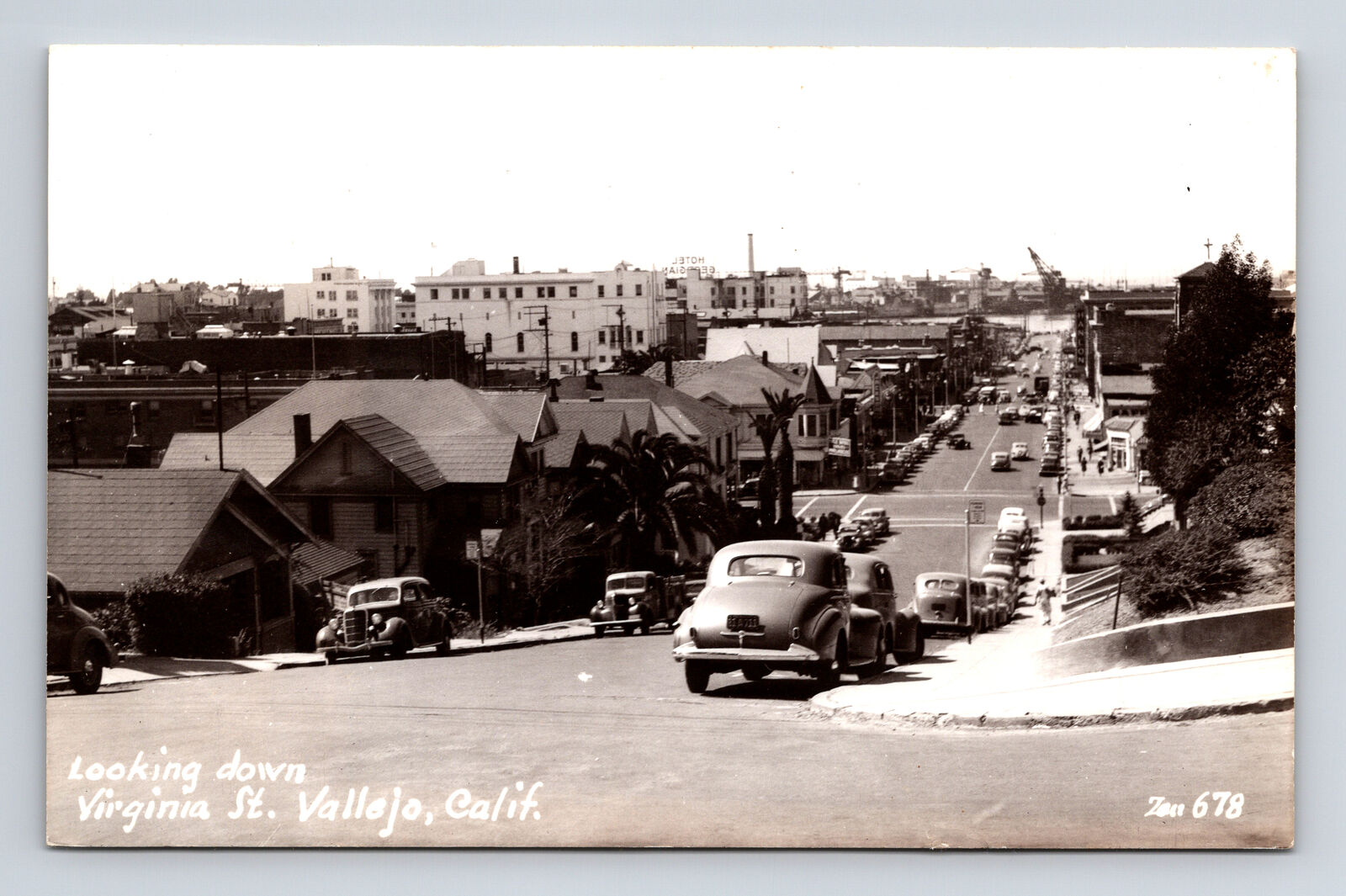 RPPC Virginia Street at Sutter St Old 1940s 1950s Cars Vallejo CA Postcard