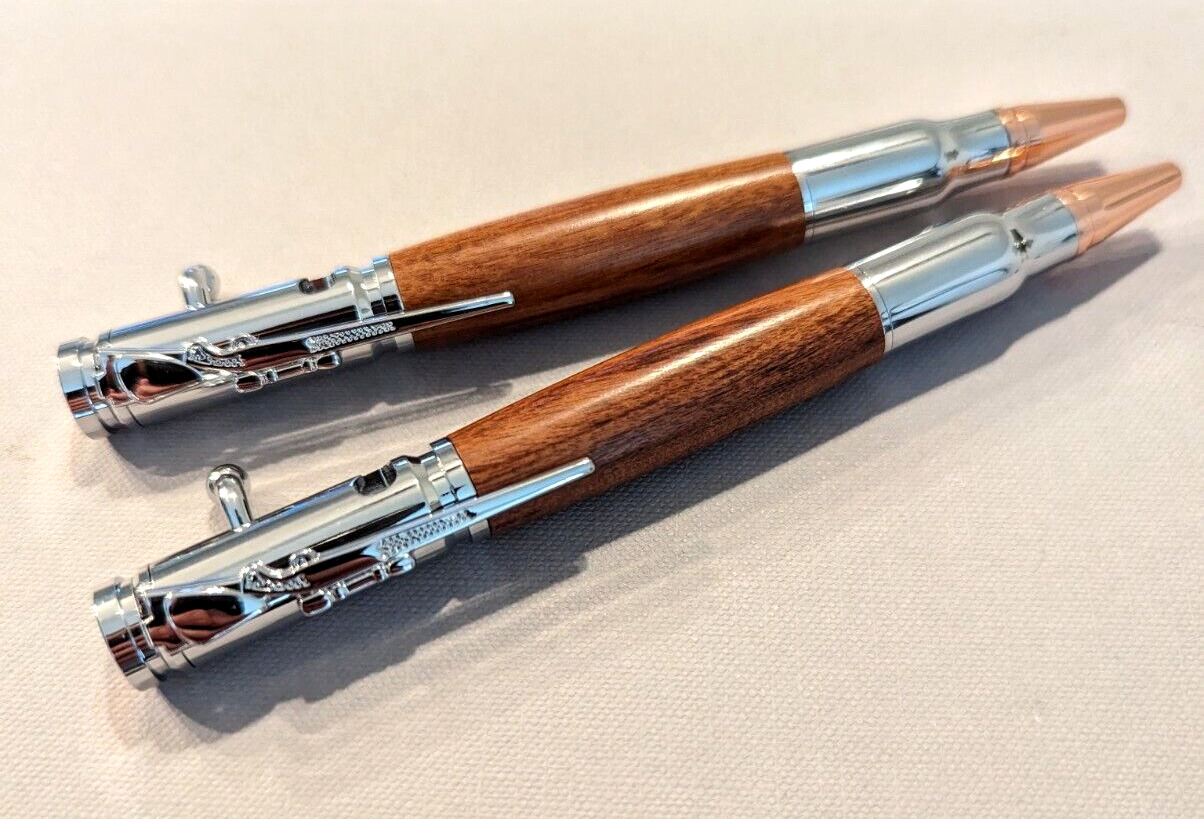 2x Bullet Pen Bolt Action  Metal Wood Material Great Gift For Dad Friend