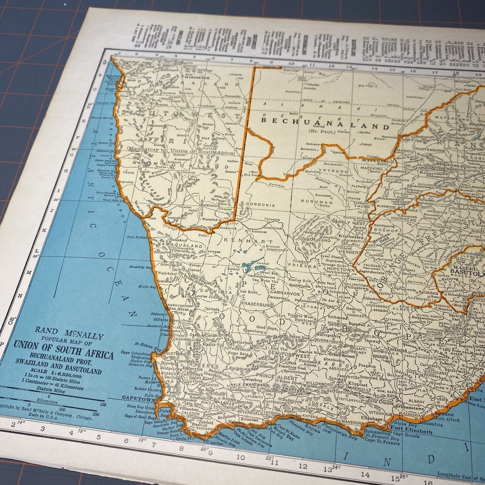 1940's  South Africa Bechuanaland Basutoland atlas Map Vintage before end of WW2