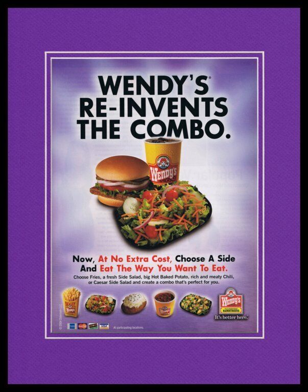 2004 Wendy\'s Combo Meal 11x14 Framed ORIGINAL Vintage Advertisement