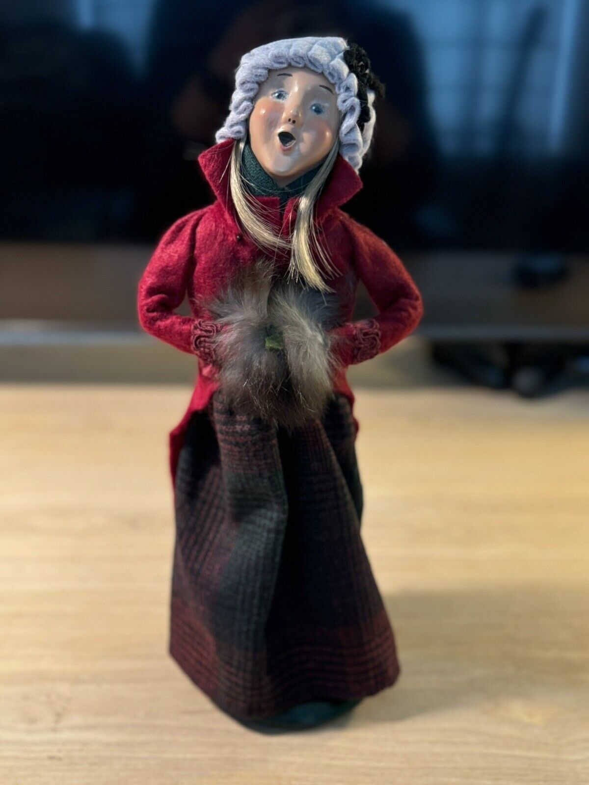 Vintage 1997 Byers Choice The Carolers Girl W/ Muff Red Coat Figurine - SIGNED