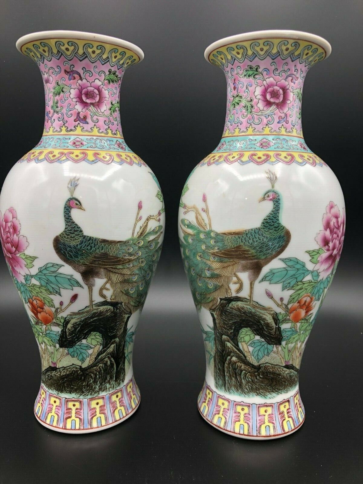 Pair of Chinese Jingdezhen Porcelain Handpainted Vases Birds Floral, 10\