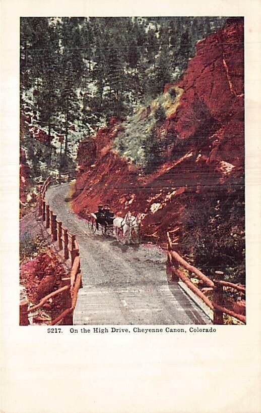 Postcard CO: One the High Drive, Cheyenne Canyon, Colorado, Horse Carriage DB