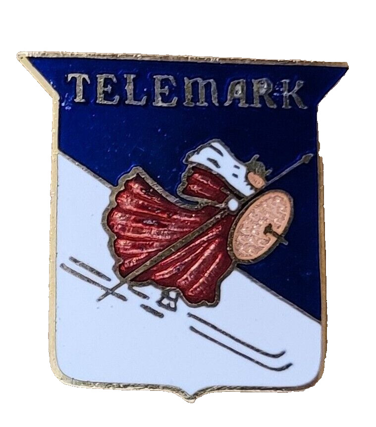 Vintage Telemark Ski Resort Wisconsin Viking Skier Skiing Enamel Pin Souvenir