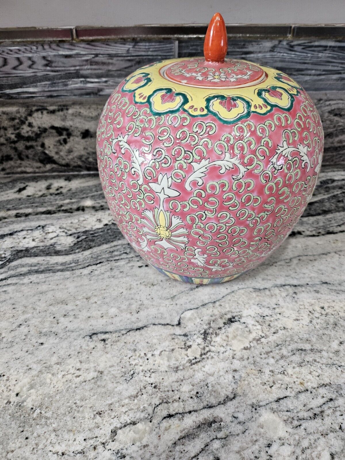 Asian Antique Chinese Ginger Jar  Pink And Yellow 11\