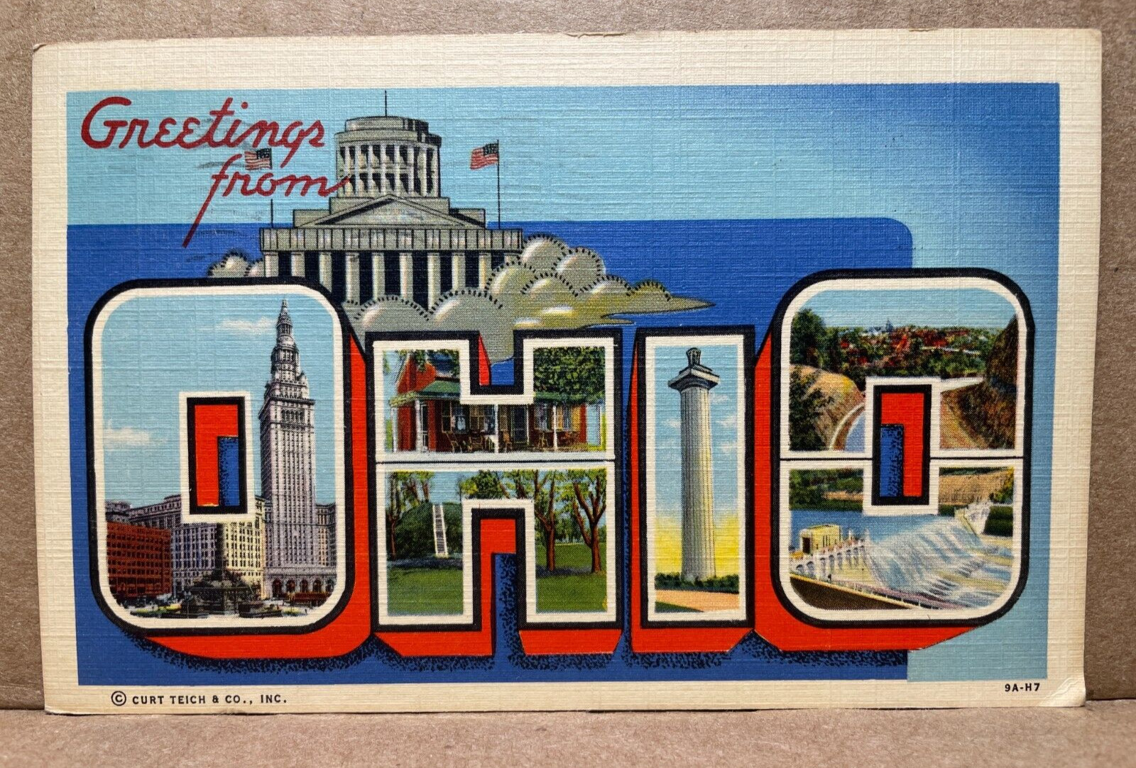 Postcard Greetings from Ohio Multi View Large Letter Vintage 1944