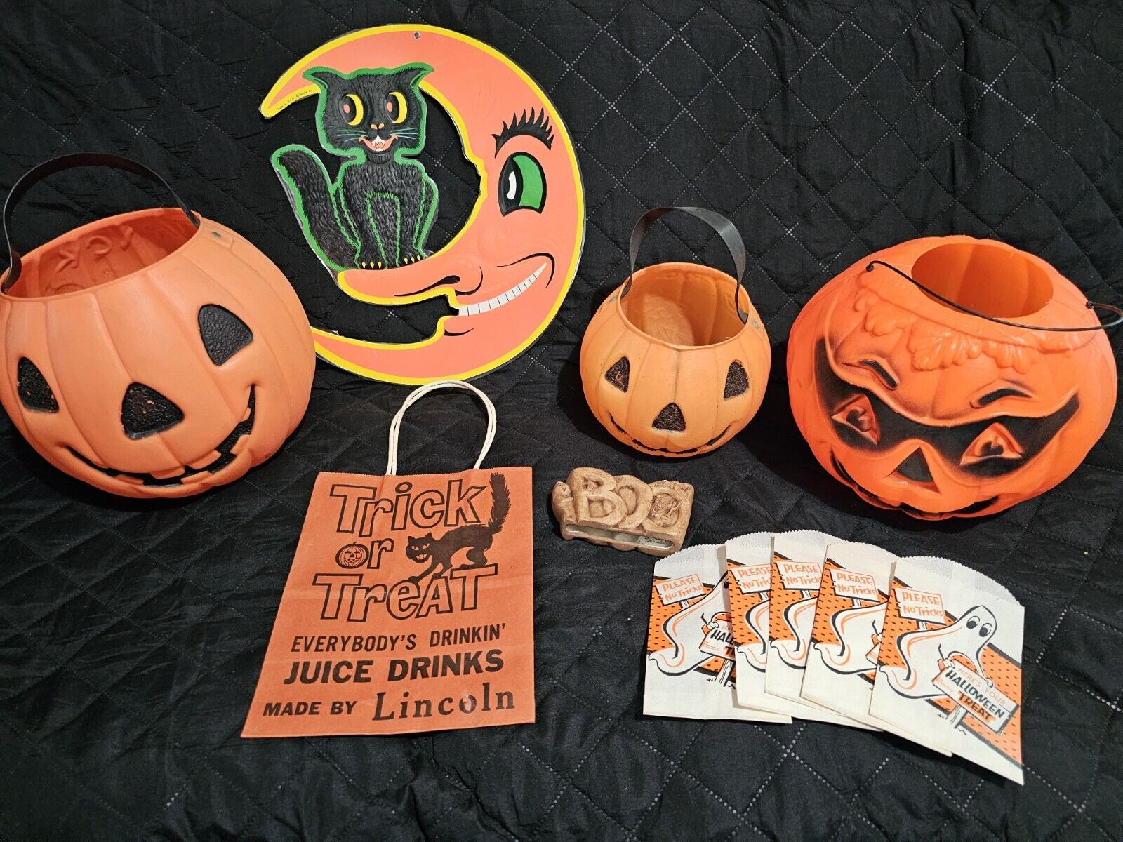 Vintage Halloween Lot Pumpkin Pails Bags Cat Beistle