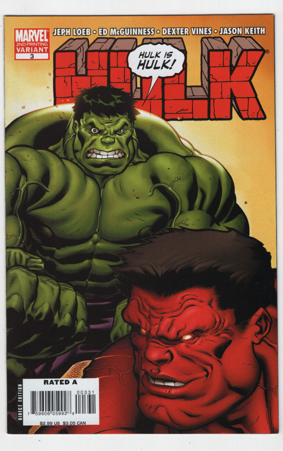HULK #3 Green Hulk vs Red Hulk  2nd Print MCGUINNESS Variant MARVEL COMICS 2008
