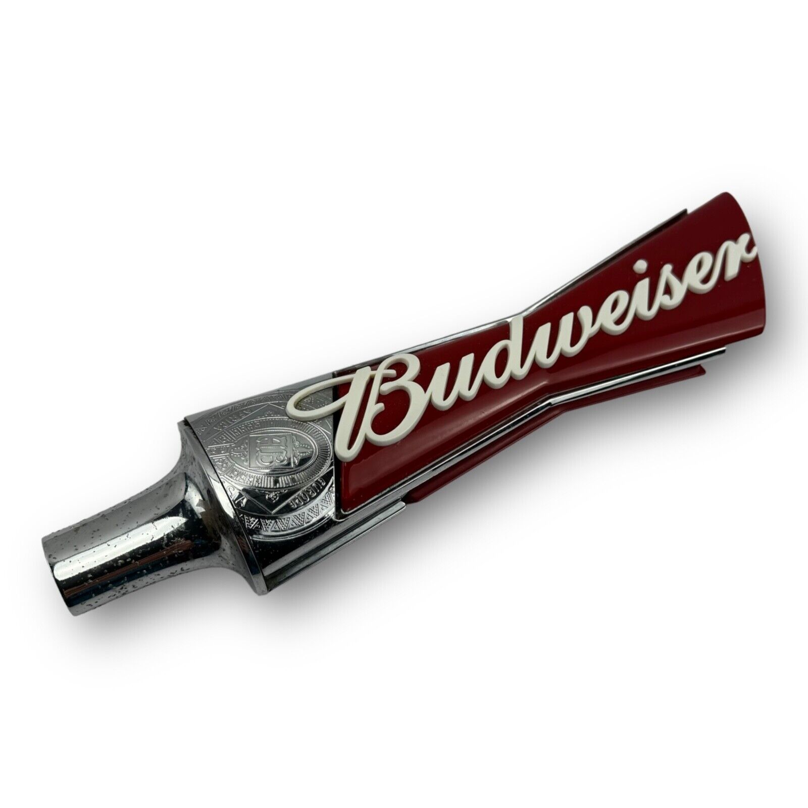 Budweiser Bowtie Logo Beer Tap Handle 12.75” Tall Bud - Red &Chrome Color