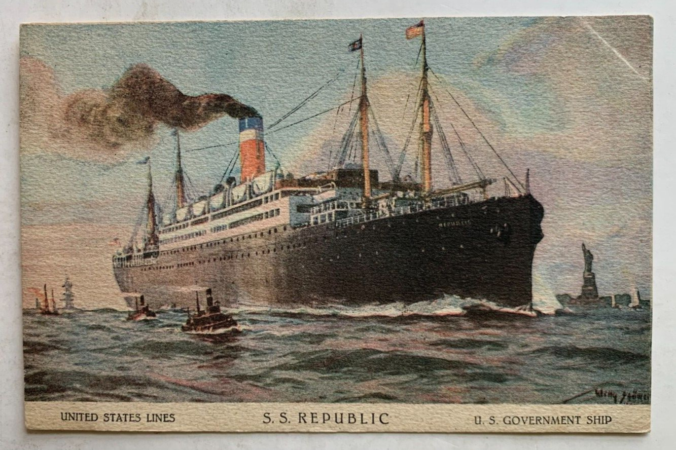 ca 1900s Ship Postcard United States Lines SS Republic steamer US Govt steamship