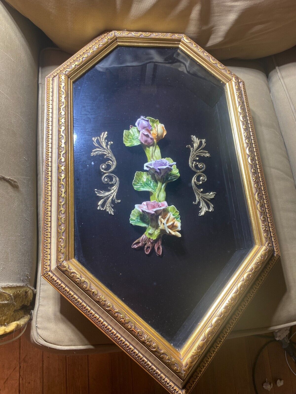 Stunning Antique Porcelain Roses Mounted and Framed