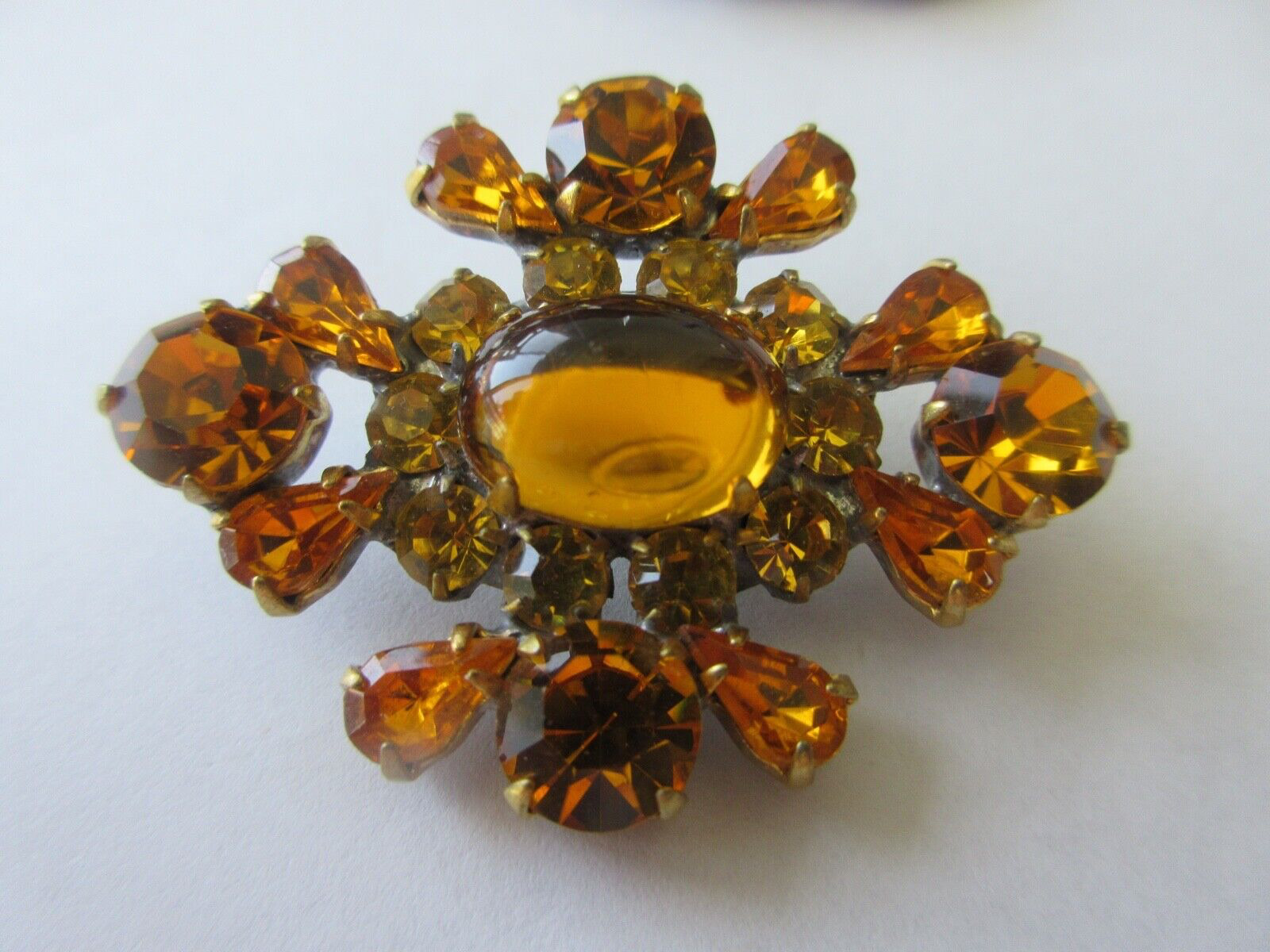 Magnificent Czech Vintage Glass Rhinestone Button    Amber