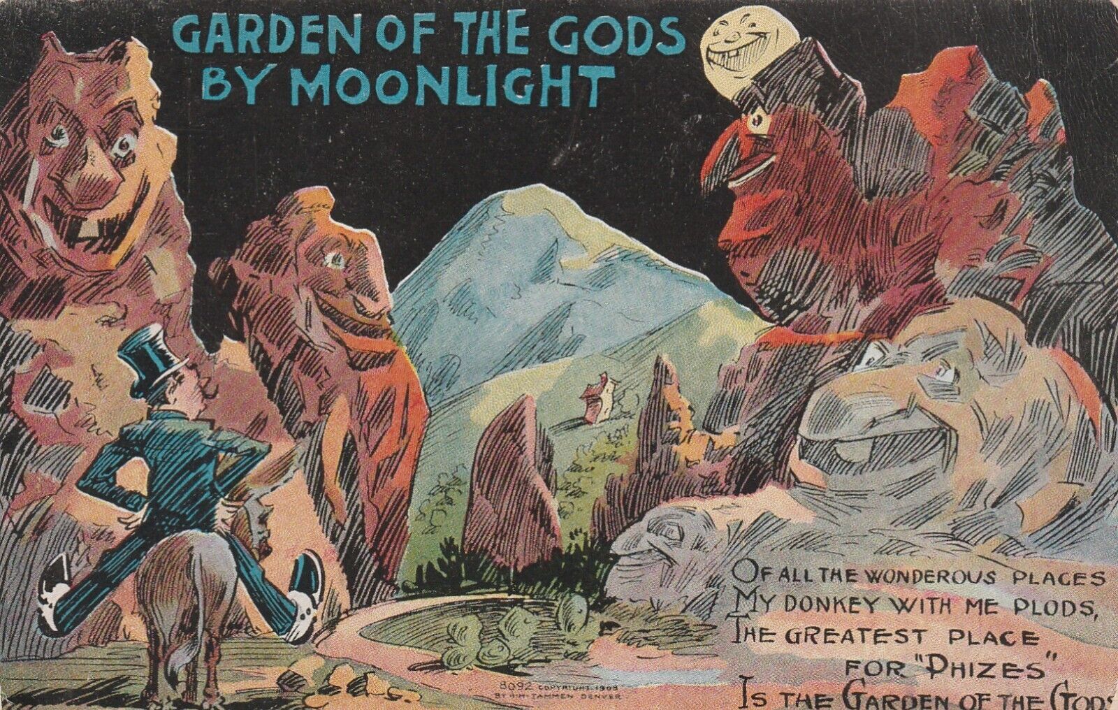 Fantasy Garden of the Gods by Moonlight postcard c1910