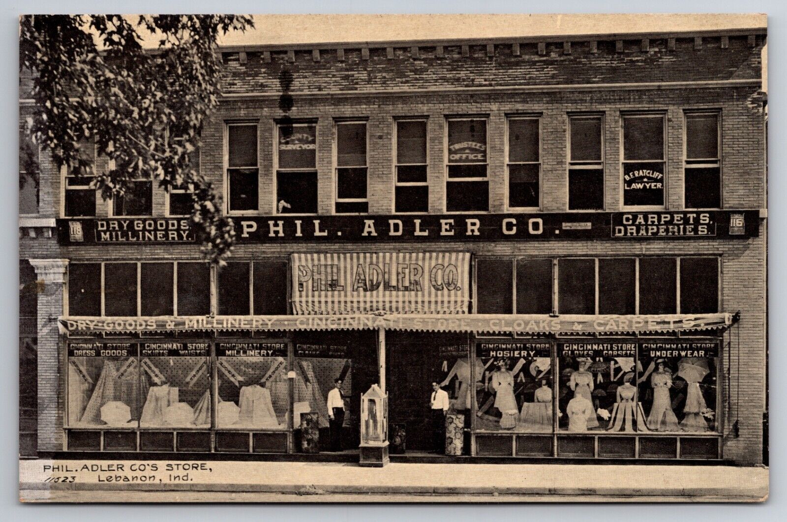 Phil Adler Co.'s Store Lebanon Indiana IN Millinery Carpets 1909 Postcard