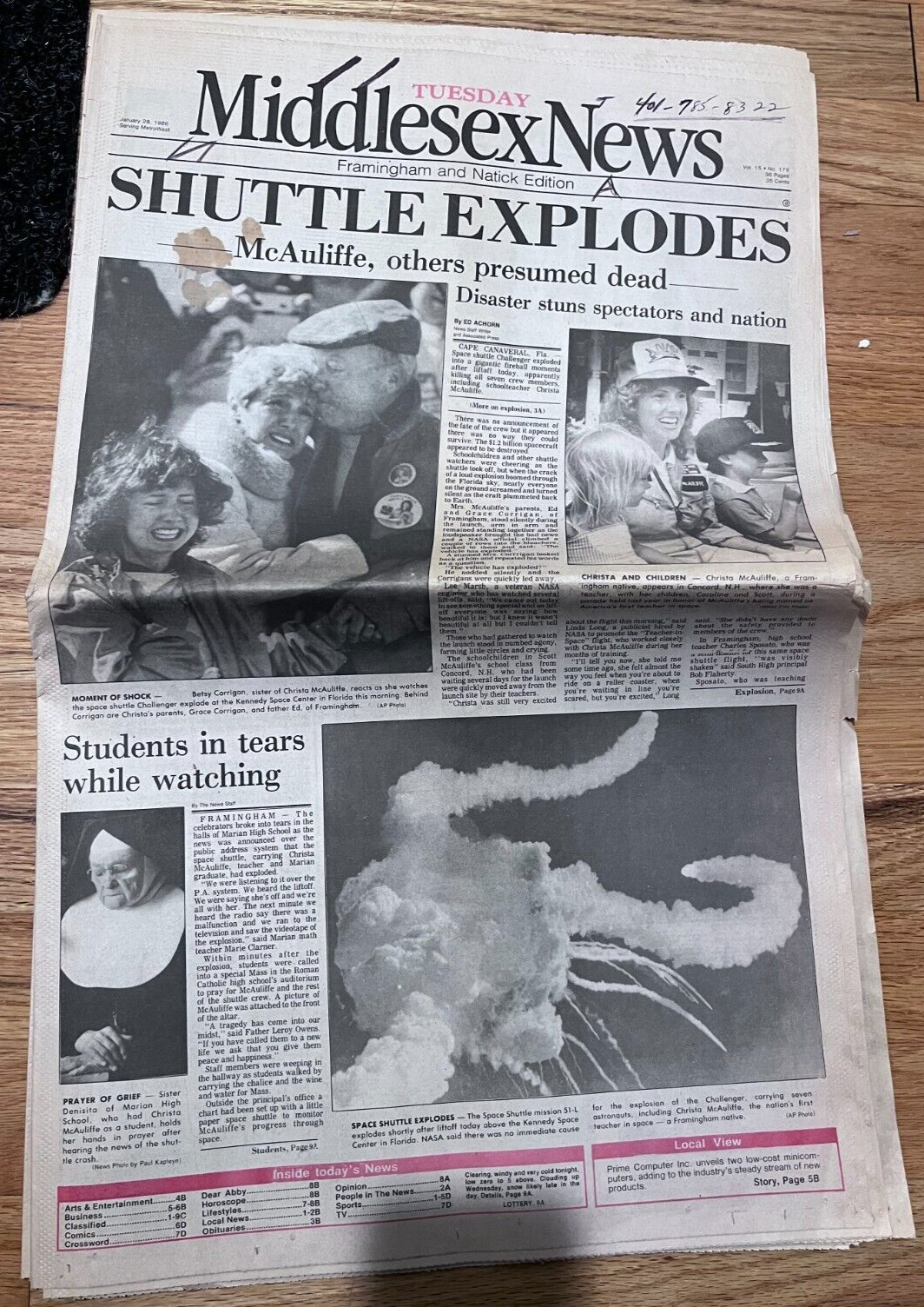 January 28 1986 Space Shuttle Columbia disaster McAuliffe Middlesex News
