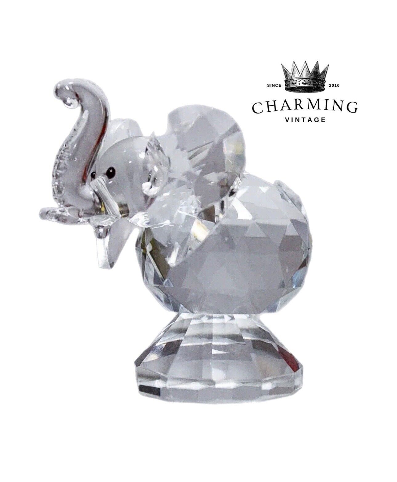 Vintage Crystal Standing Elephant Animal Miniature Sculpture Figurine