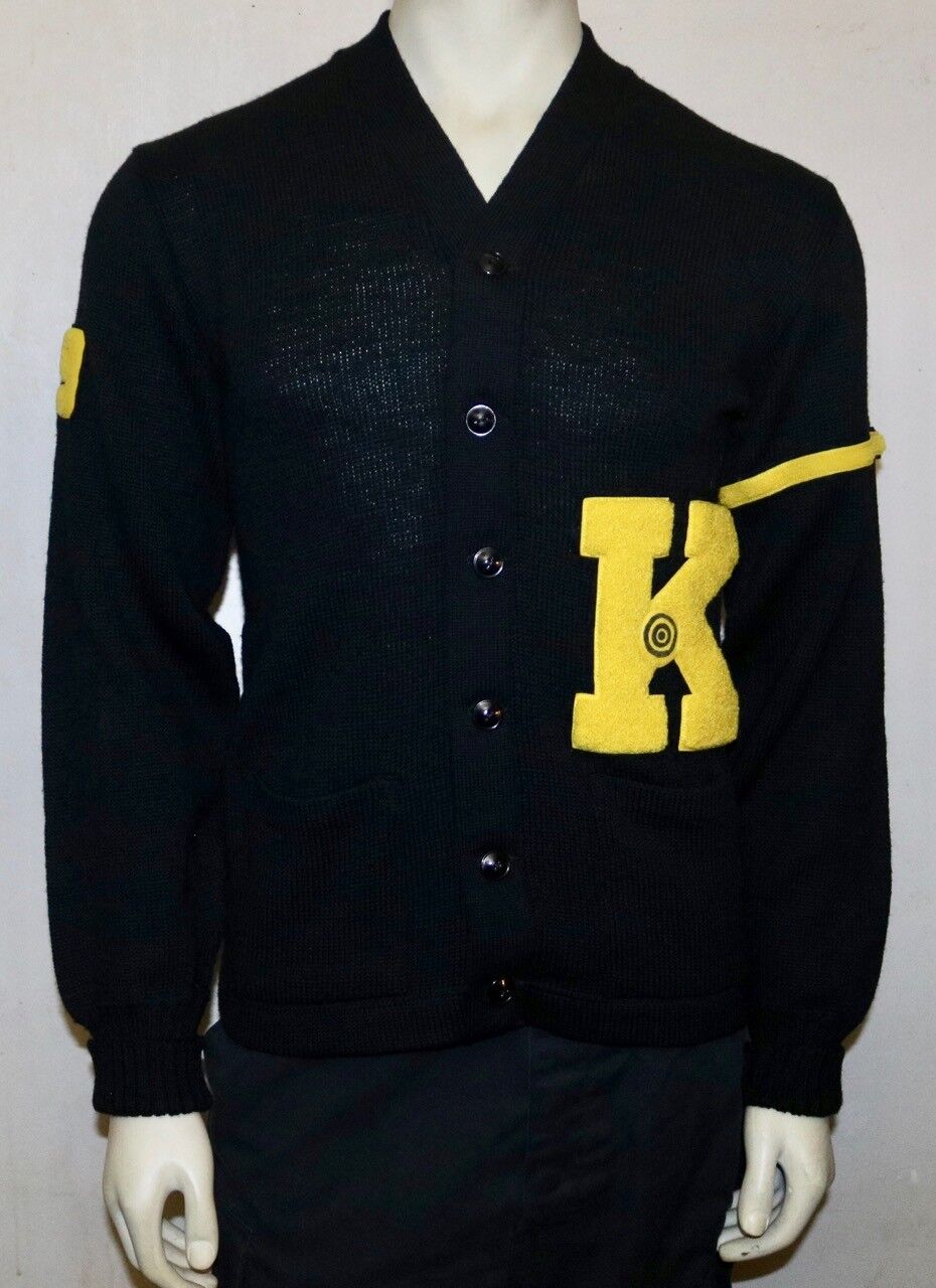 Imperial vintage varsity letterman black wool cardigan sweater 38 