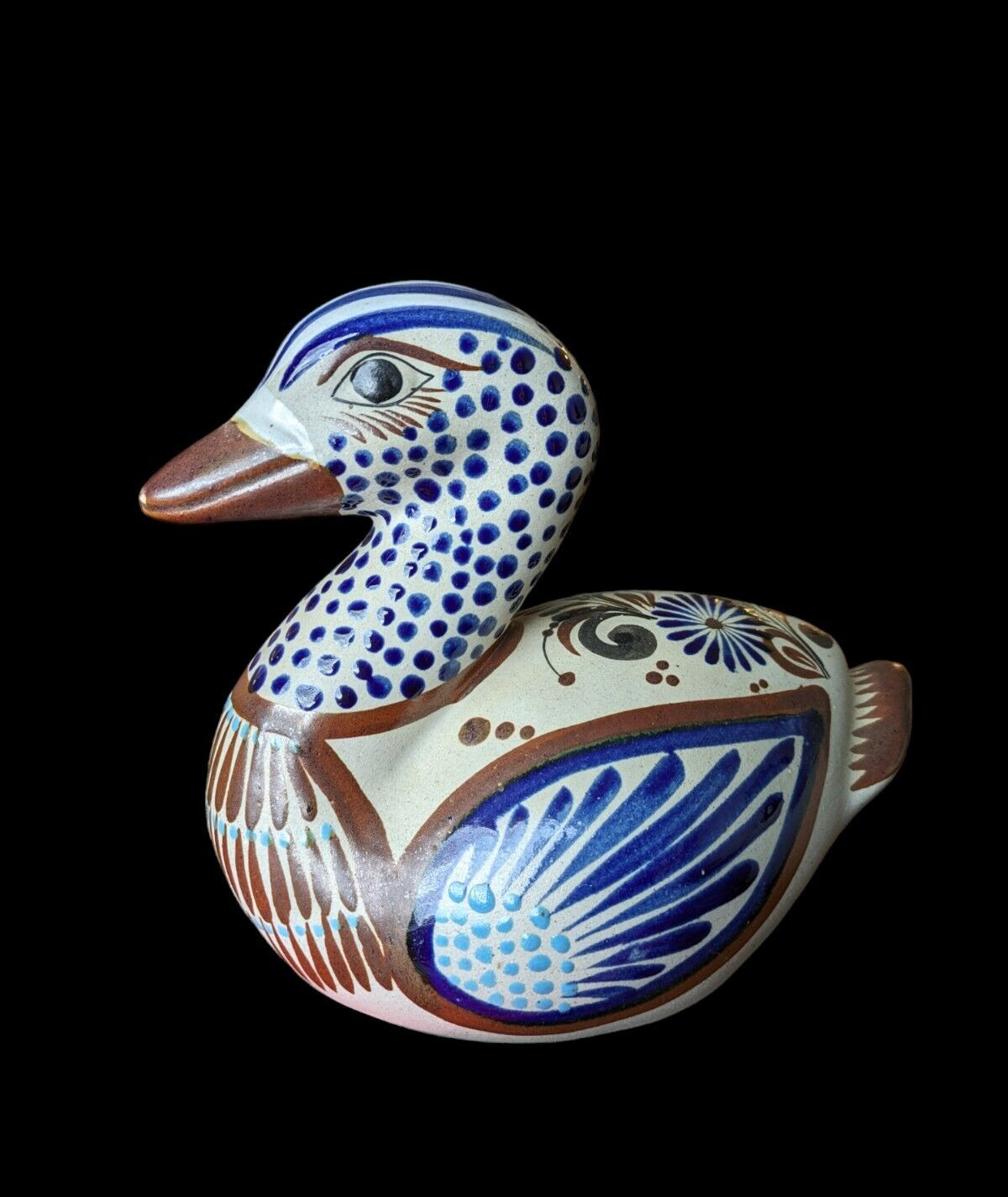 Vintage Mexican Folk Art Hand Painted Duck 6”