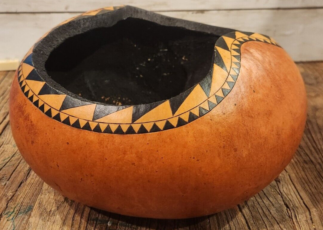 Southwest US Gourd Native American HandPainted SIGNED Ethnic Folk Art Rare