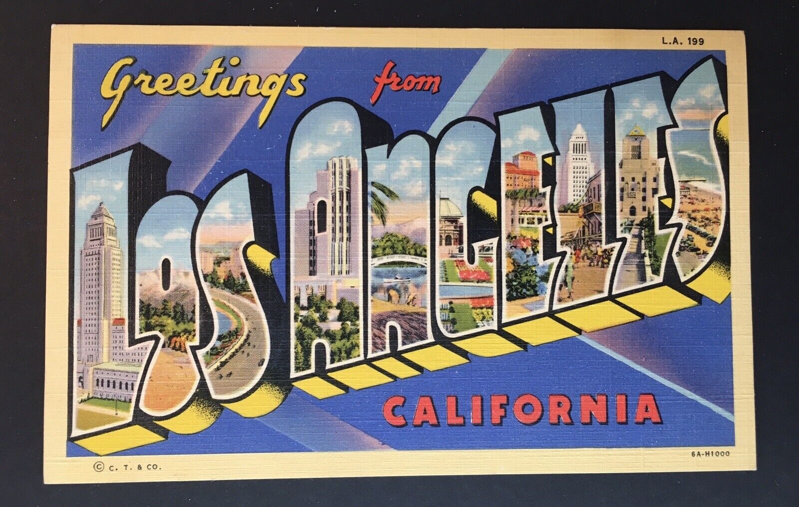 Greetings from Los Angeles, California vintage Linen BIG LETTER postcard
