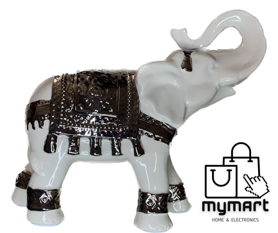 Luxurious Decorative Elephant Statue Figurine | White & Gold 