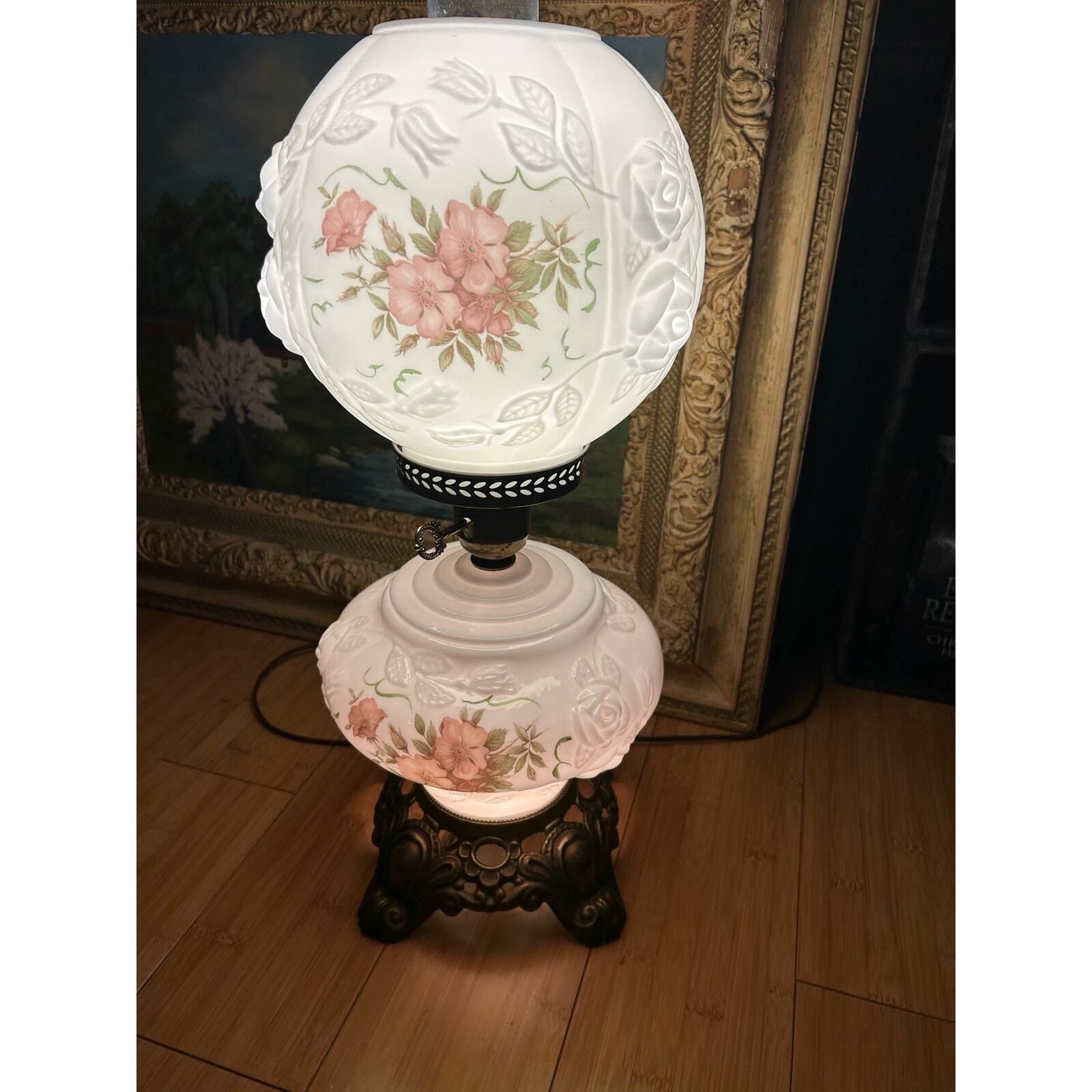 Gone With The Wind Wild Roses Floral Hand Painted Parlor Lamp Phoenix Art Glass