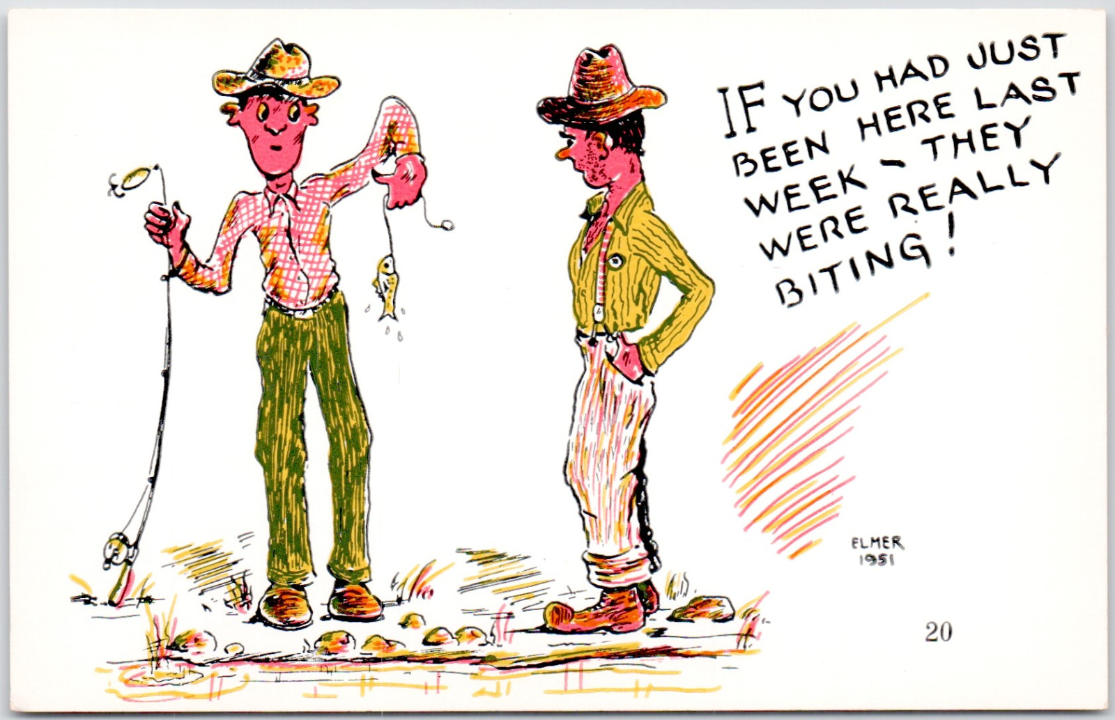 Elmer Anderson Comic Humor Drawing 1951 Fishing Funny Joke #20 Vintage Postcard