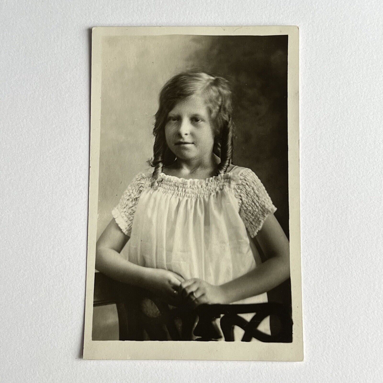 Antique RPPC Photograph Postcard Adorable Sweet Little Girl Curled Hair
