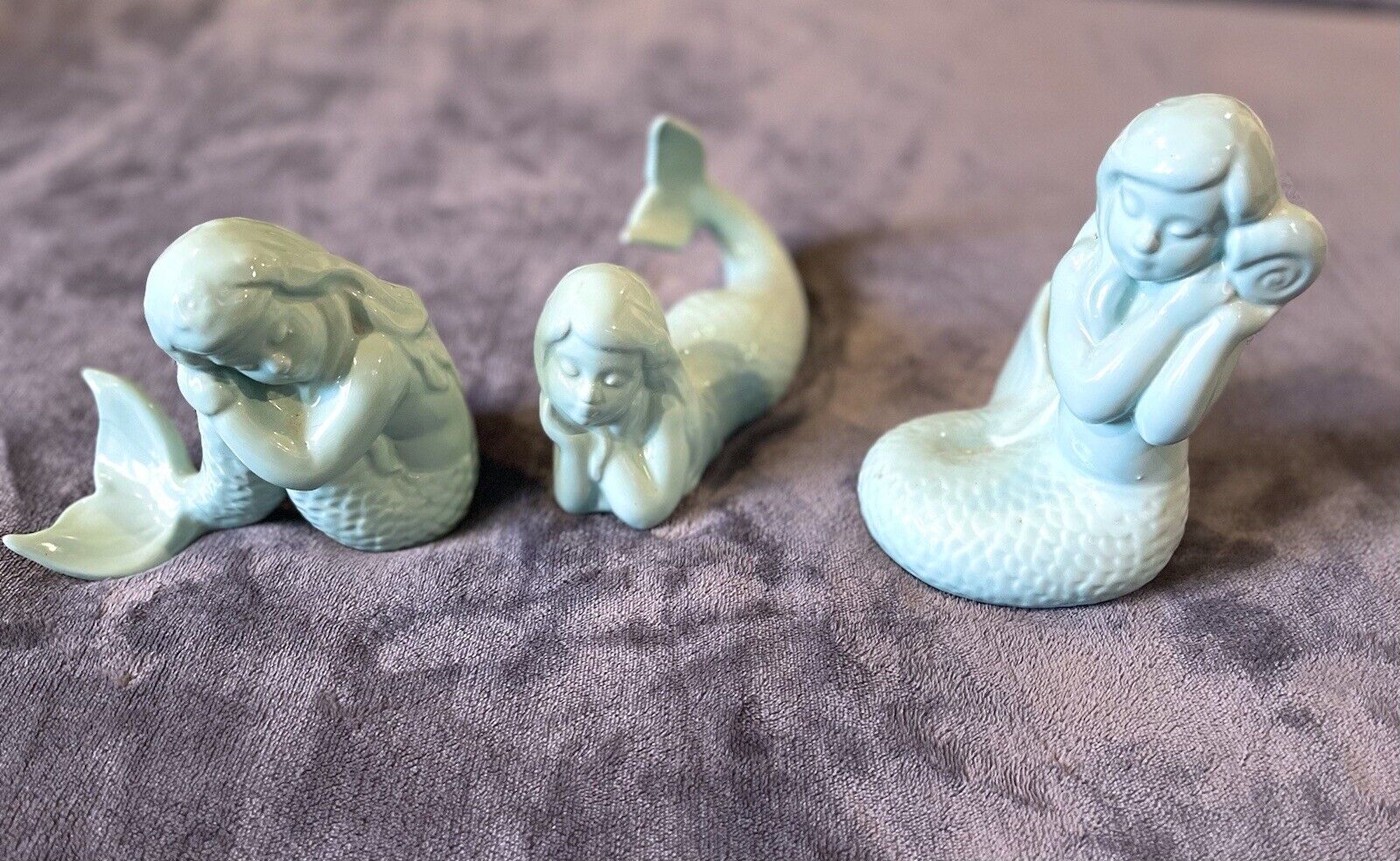 Beautiful ceramic mermaid figurines Seafoam Blue.  Set Of 3 Brand new