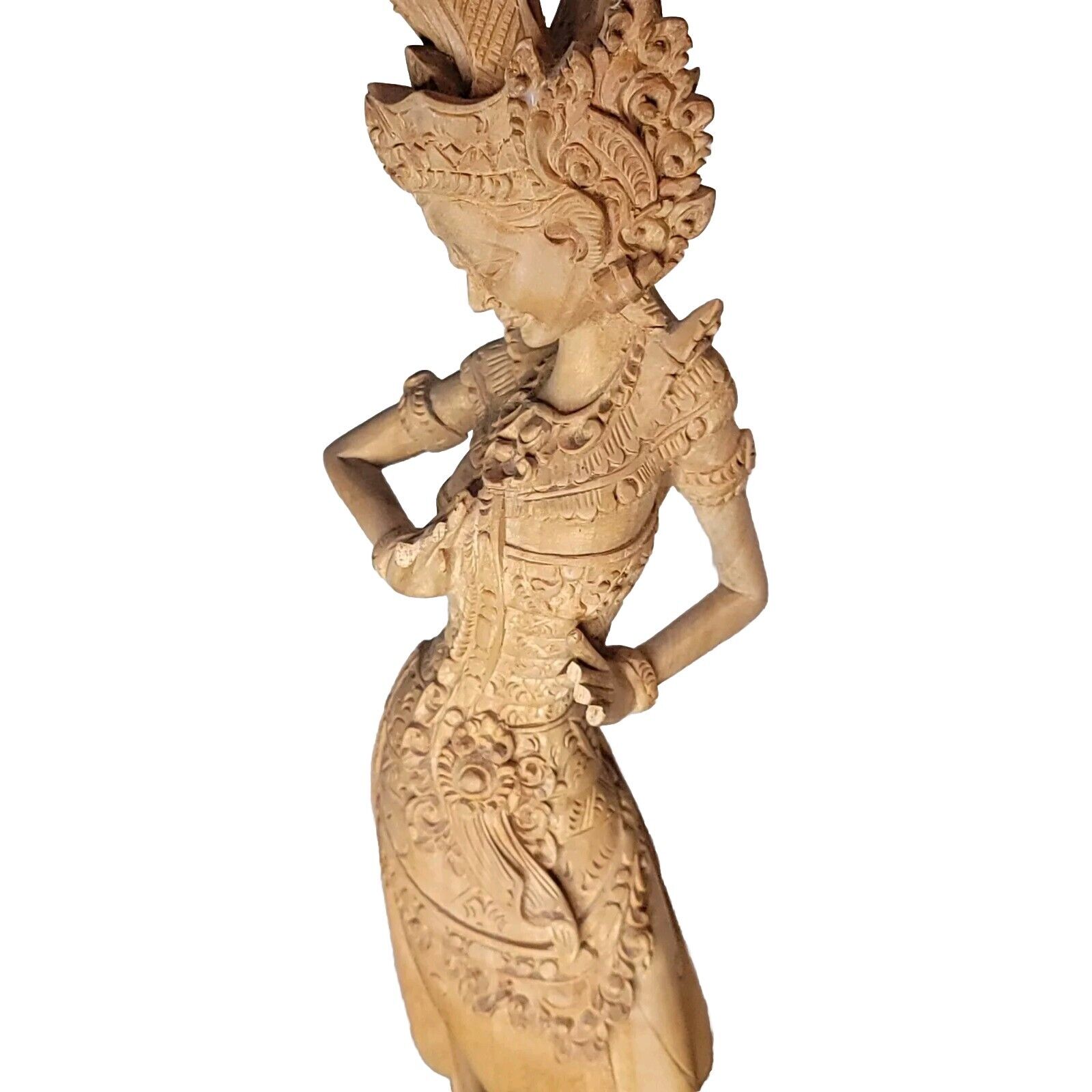 Vintage Balinese Bali Dancer Hand Carved Wood Intricate Sculpture 2.5