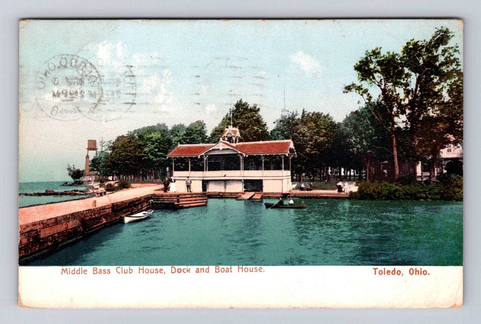 Toledo OH-Ohio, Middle Bass Club House, Dock & Boat House Vintage c1908 Postcard