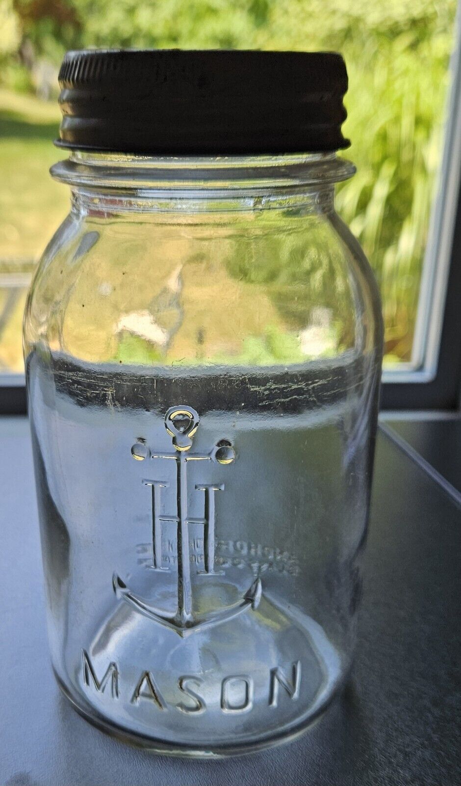 Vintage Anchor Hocking Mason Jar 1 Quart With Anchor - Glass Top & Collar