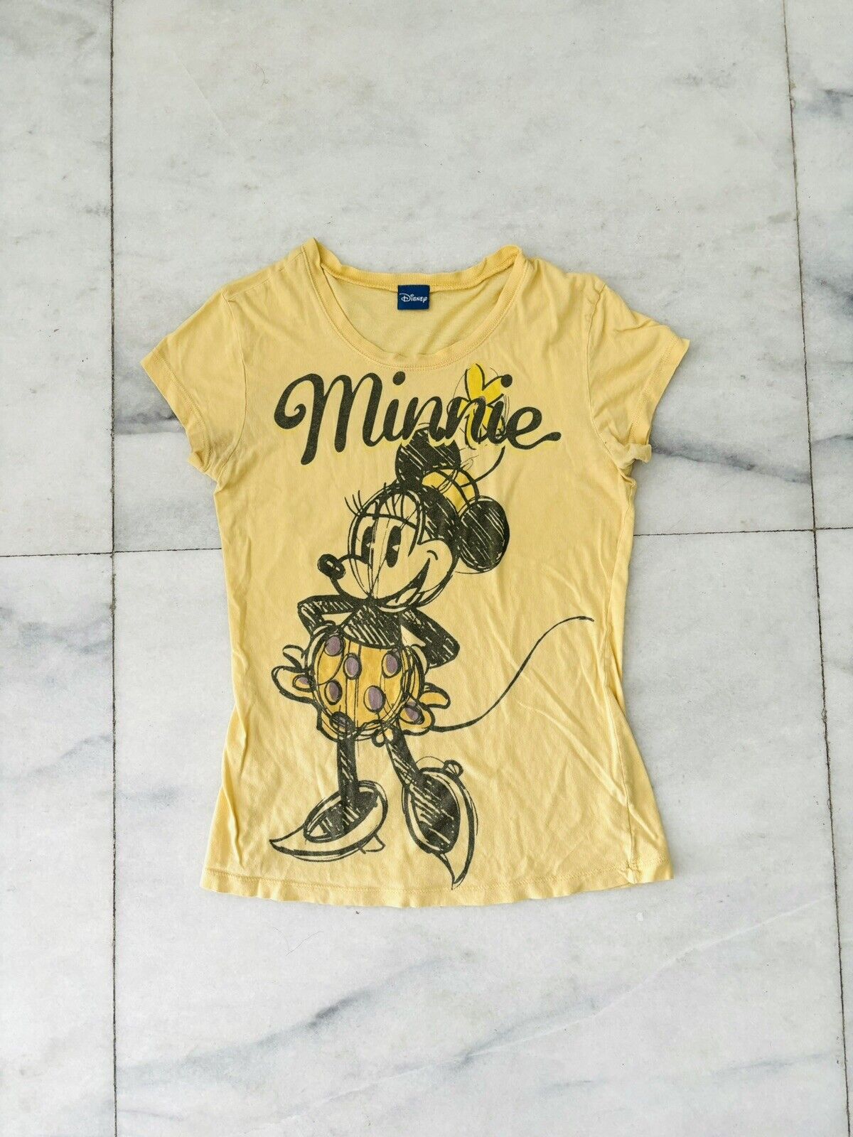 Vintage Disney Women’s Minnie Mouse Graphic Print Yellow Short Sleeve T Shirt XS