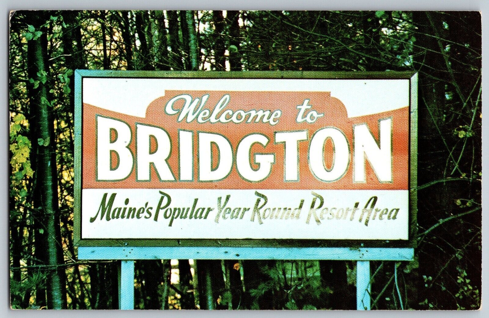 Bridgton, Maine ME - Greetings - Welcome Sign - Vintage Postcard - Unposted