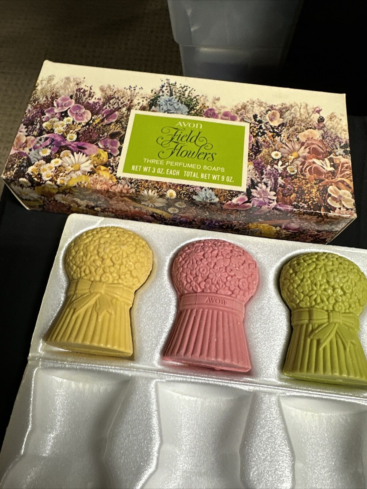 Vintage Avon Field FlowersPerfumed Soaps Set of 3 Prop MCM Advertising Packaging