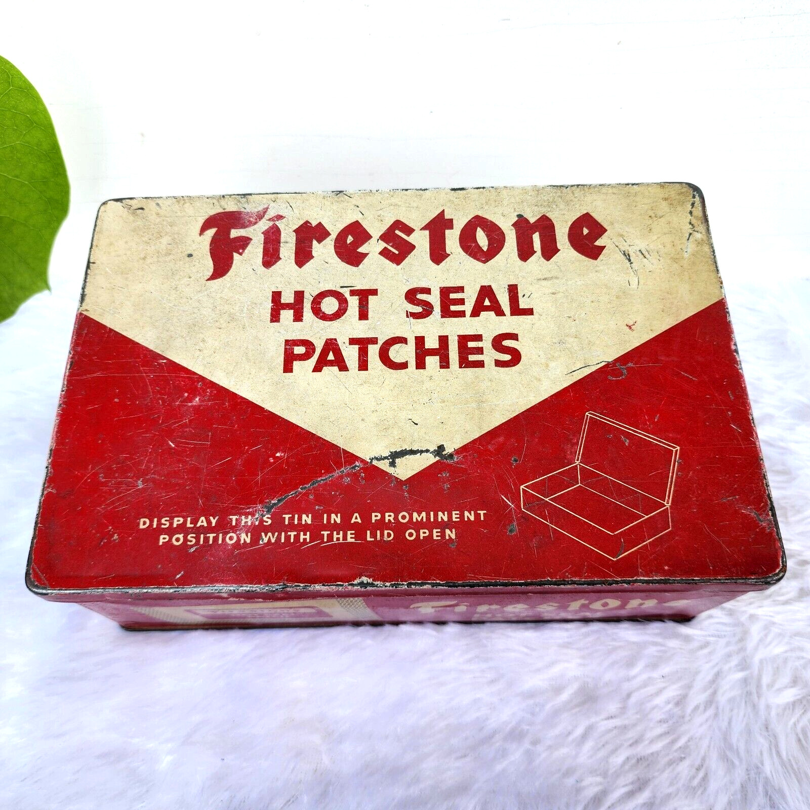 1940s Vintage Firestone Hot Seal Patches Advertising Tin Box Collectible TN66