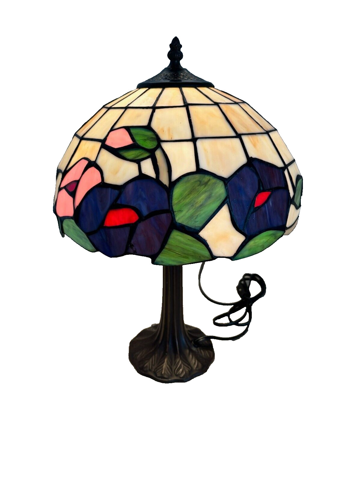 Vintage Tiffany Style Stained Glass Hummingbirds Floral Design Table Lamp 19\
