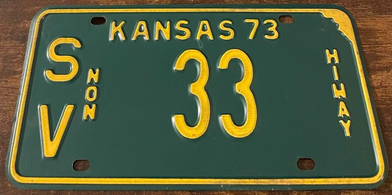 1973 Kansas License Plate SV 33 Hiway Stevens County Good Number Highway