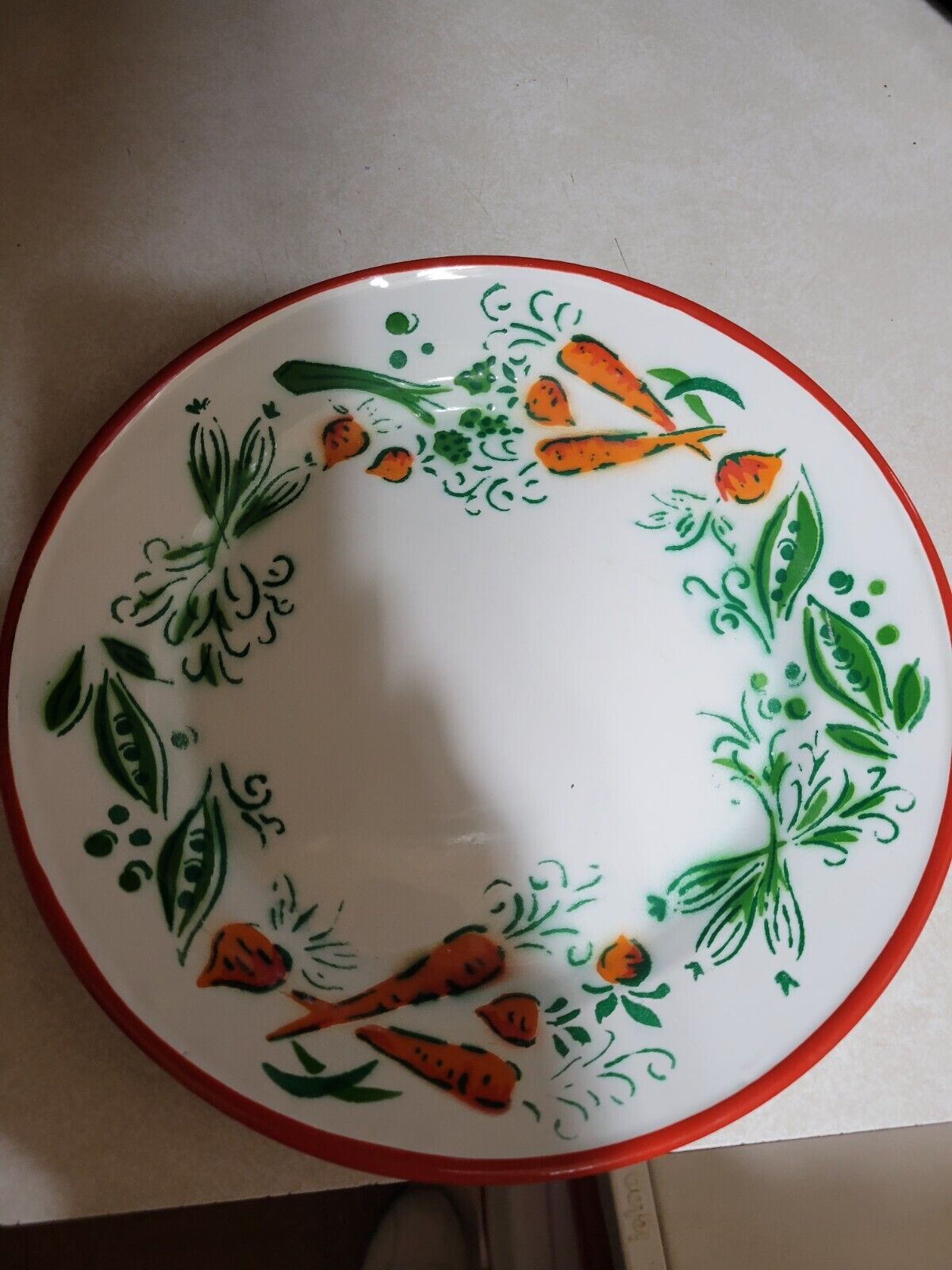 Peas And Carrots Enameled Vintage Plate Made In Poland Easter