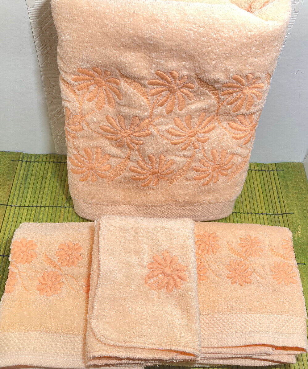 VTG Dundee Embroidered Cotton Towel Set Bath Hand Washcloth Light Orange