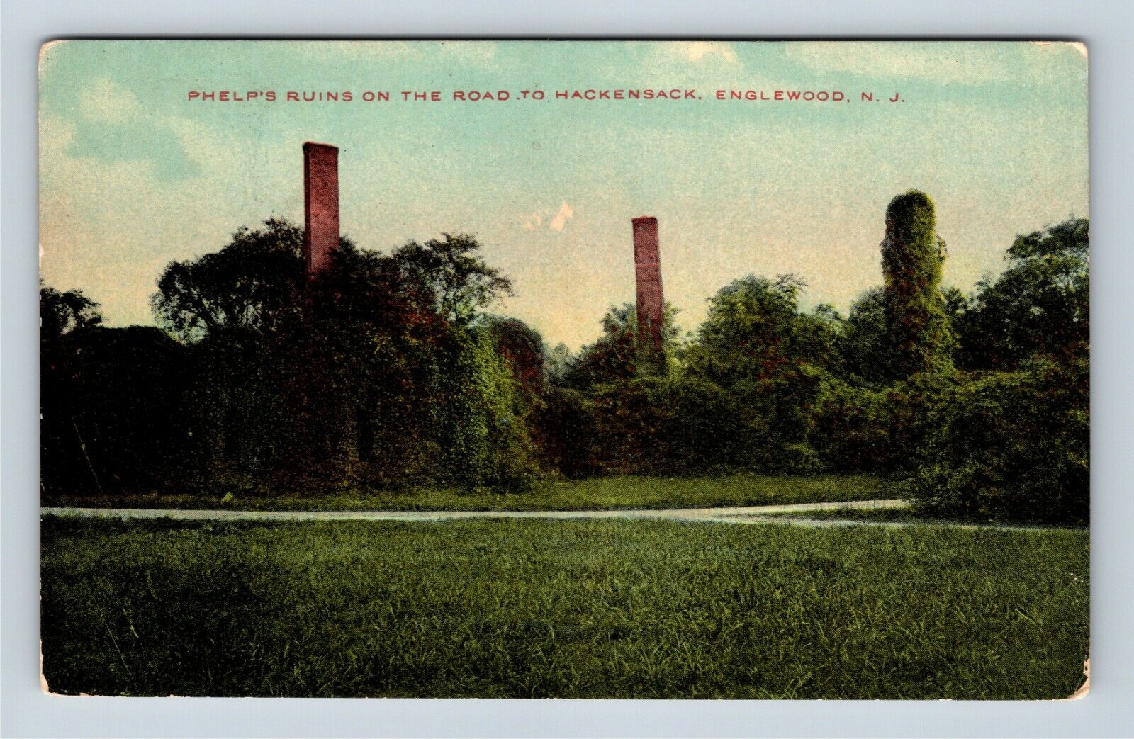 Phelp\'s Ruins, Mansion Fire, Tall Chimneys Vines New Jersey Vintage Postcard